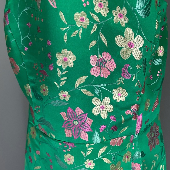 Lulus Green Satin Floral Strapless Midi Dress - Picture 4 of 5